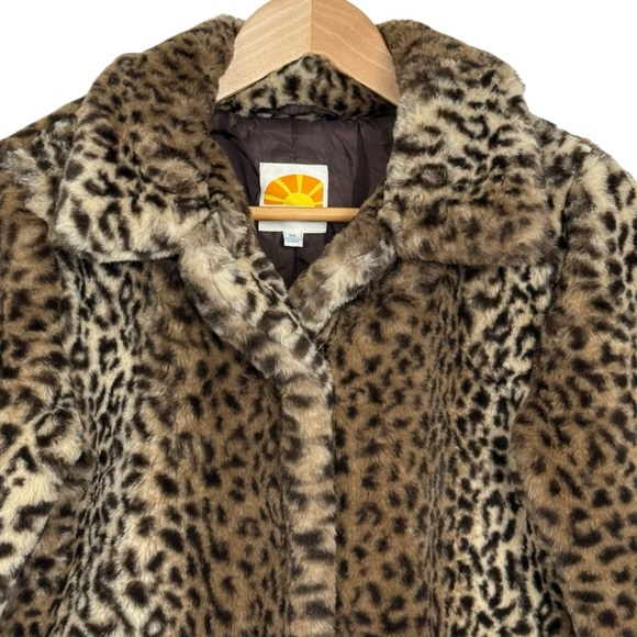 C&C California Girls Leopard Faux Fur Coat Size 14 Brown Black - Picture 3 of 11
